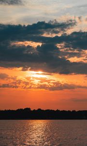 Preview wallpaper lake, clouds, sunset, evening