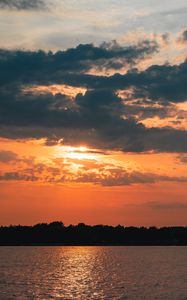Preview wallpaper lake, clouds, sunset, evening
