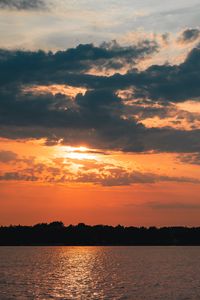 Preview wallpaper lake, clouds, sunset, evening
