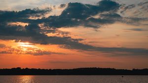 Preview wallpaper lake, clouds, sunset, evening