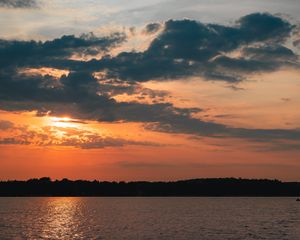 Preview wallpaper lake, clouds, sunset, evening