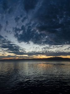 Preview wallpaper lake, clouds, water, dusk, evening