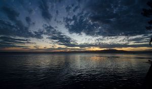 Preview wallpaper lake, clouds, water, dusk, evening