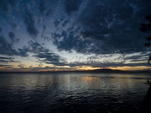 Preview wallpaper lake, clouds, water, dusk, evening
