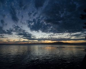 Preview wallpaper lake, clouds, water, dusk, evening