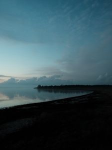 Preview wallpaper lake, coast, dusk, landscape, dark