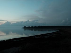 Preview wallpaper lake, coast, dusk, landscape, dark