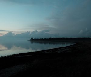 Preview wallpaper lake, coast, dusk, landscape, dark