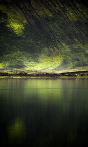 Preview wallpaper lake, coast, hill, horses, nature