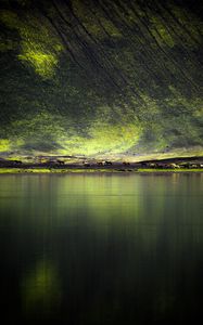 Preview wallpaper lake, coast, hill, horses, nature