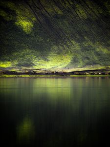 Preview wallpaper lake, coast, hill, horses, nature