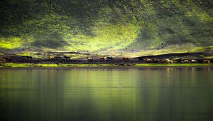 Preview wallpaper lake, coast, hill, horses, nature