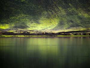 Preview wallpaper lake, coast, hill, horses, nature