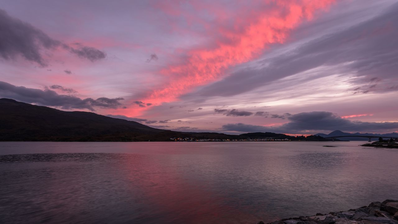 Wallpaper lake, coast, sky, sunset