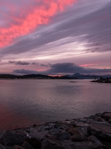 Preview wallpaper lake, coast, sky, sunset