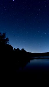 Preview wallpaper lake, dark, night, starry sky, landscape