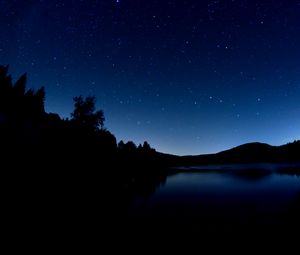 Preview wallpaper lake, dark, night, starry sky, landscape