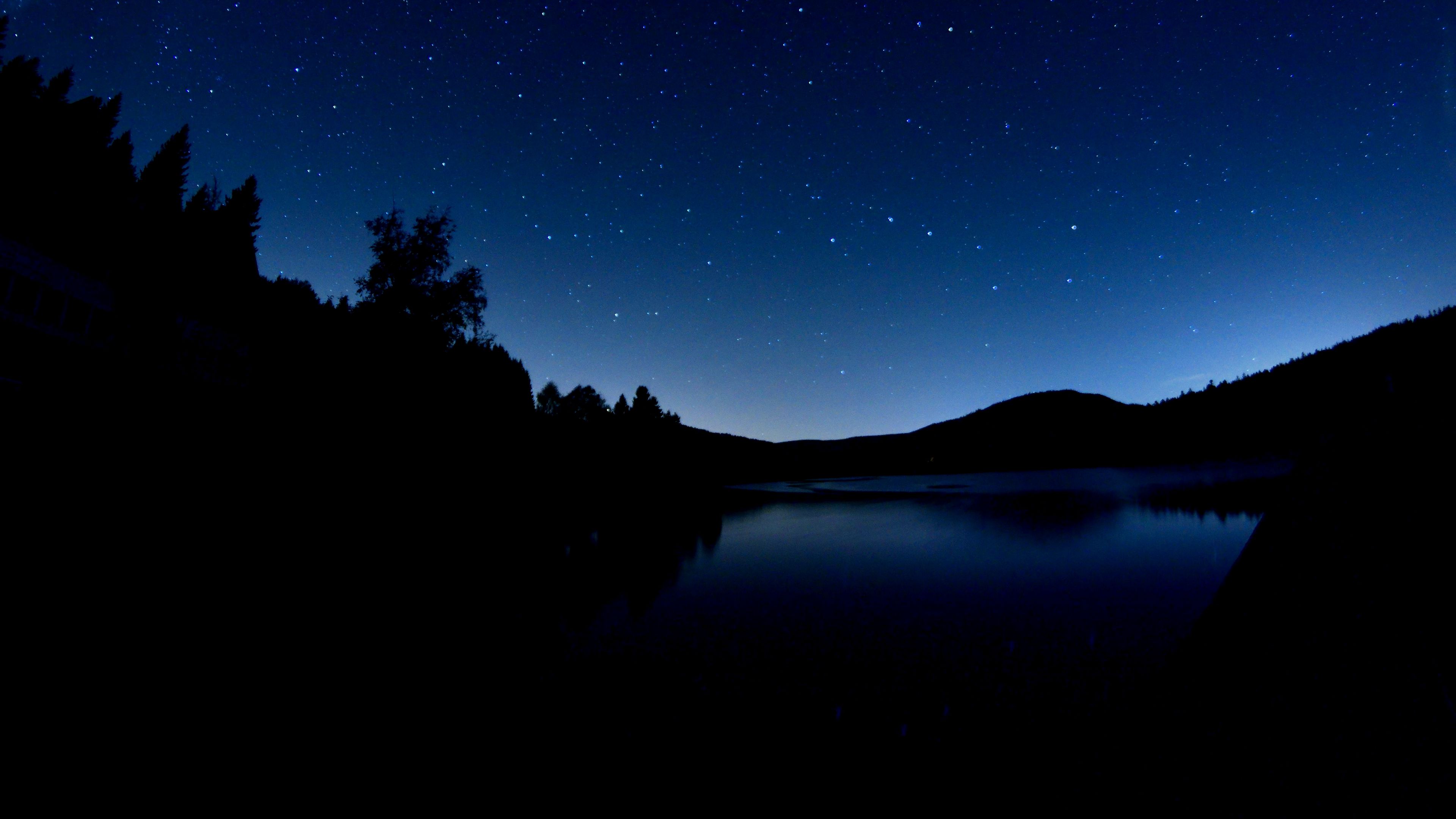 Download wallpaper 3840x2160 lake, dark, night, starry sky, landscape 4k uhd  16:9 hd background