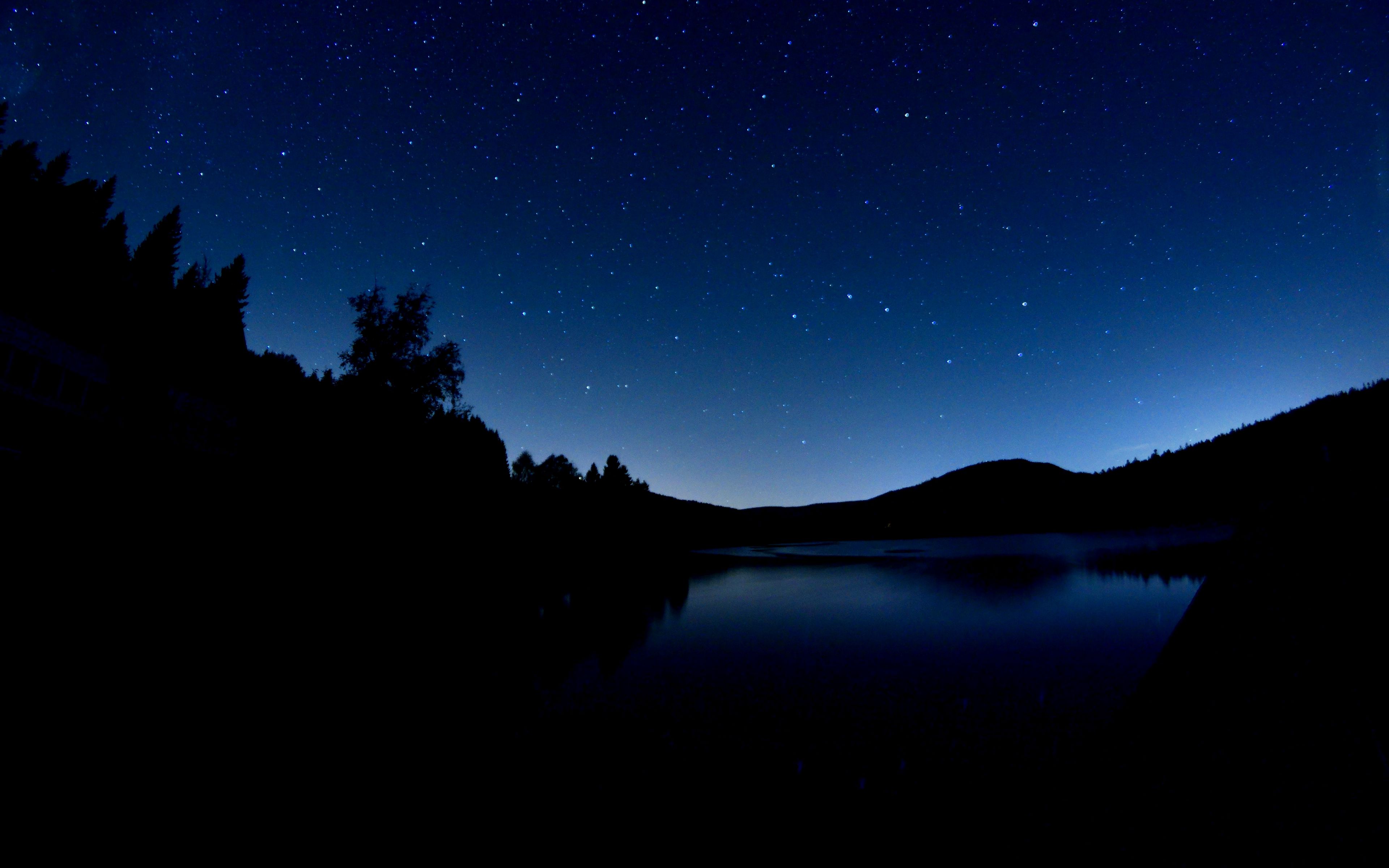 Download Wallpaper 3840x2400 Lake Dark Night Starry Sky Landscape