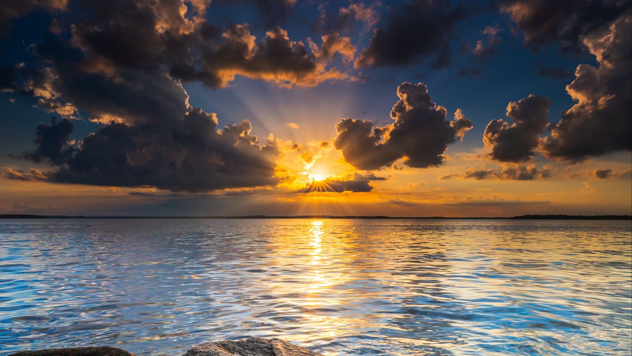 Wallpaper lake, dawn, landscape, sun, sunlight