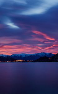 Preview wallpaper lake, dawn, mountains, horizon, landscape