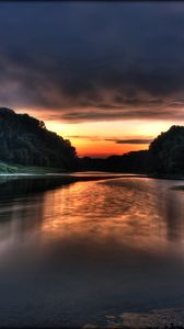 Preview wallpaper lake, decline, coast, secret, wood, clouds, twilight