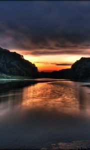 Preview wallpaper lake, decline, coast, secret, wood, clouds, twilight