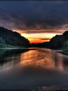 Preview wallpaper lake, decline, coast, secret, wood, clouds, twilight