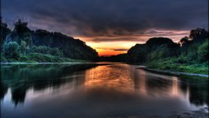 Preview wallpaper lake, decline, coast, secret, wood, clouds, twilight