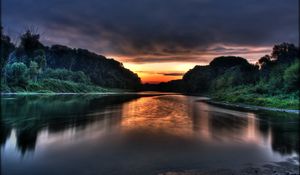 Preview wallpaper lake, decline, coast, secret, wood, clouds, twilight