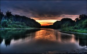 Preview wallpaper lake, decline, coast, secret, wood, clouds, twilight