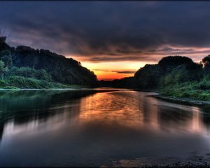 Preview wallpaper lake, decline, coast, secret, wood, clouds, twilight