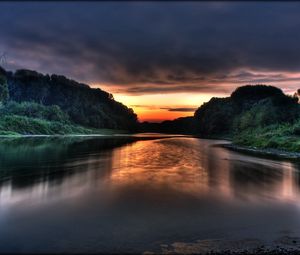 Preview wallpaper lake, decline, coast, secret, wood, clouds, twilight