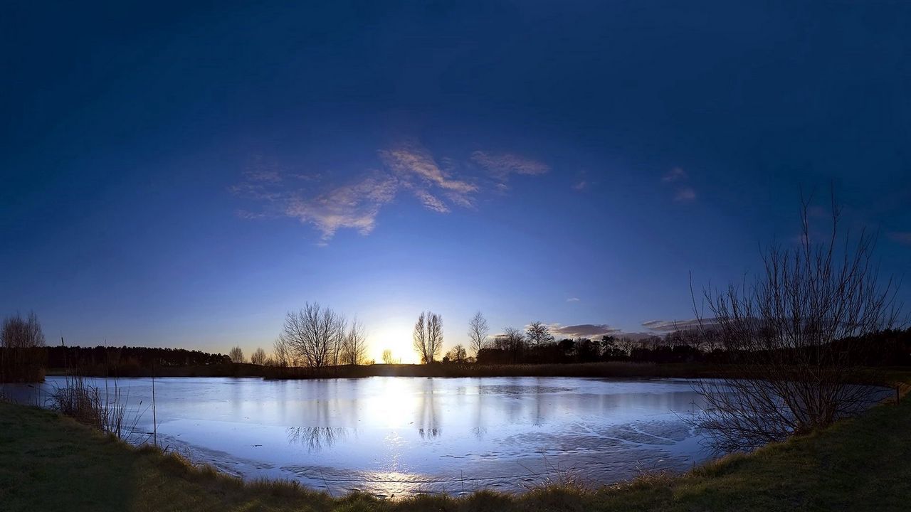 Wallpaper lake, decline, evening, pond, surface, bank, clouds, easy