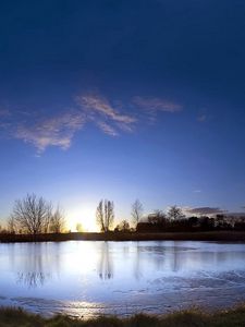 Preview wallpaper lake, decline, evening, pond, surface, bank, clouds, easy