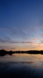 Preview wallpaper lake, dusk, reflection, trees, sky