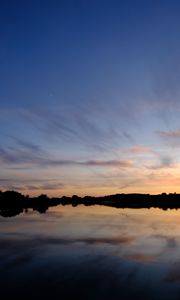 Preview wallpaper lake, dusk, reflection, trees, sky