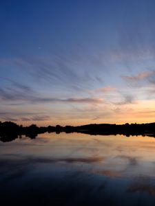 Preview wallpaper lake, dusk, reflection, trees, sky