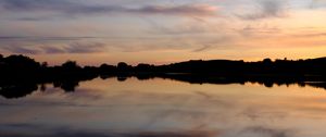 Preview wallpaper lake, dusk, reflection, trees, sky