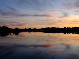 Preview wallpaper lake, dusk, reflection, trees, sky