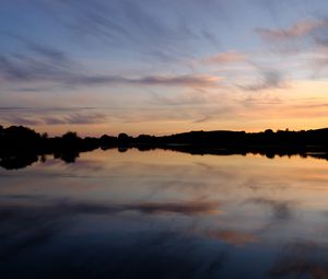 Preview wallpaper lake, dusk, reflection, trees, sky