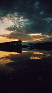 Preview wallpaper lake, dusk, sunset, trees, clouds