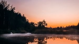 Preview wallpaper lake, dusk, trees, reflection