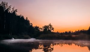 Preview wallpaper lake, dusk, trees, reflection