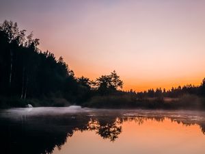 Preview wallpaper lake, dusk, trees, reflection