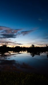 Preview wallpaper lake, dusk, trees, reflection, evening