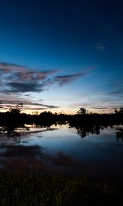 Preview wallpaper lake, dusk, trees, reflection, evening