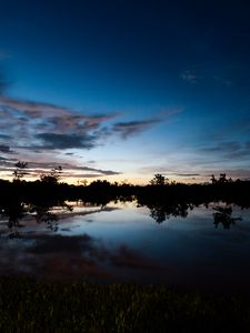 Preview wallpaper lake, dusk, trees, reflection, evening