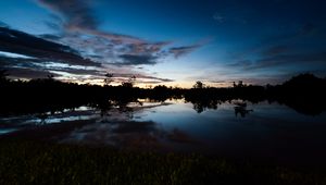 Preview wallpaper lake, dusk, trees, reflection, evening