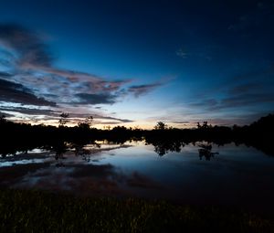 Preview wallpaper lake, dusk, trees, reflection, evening